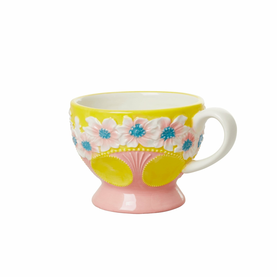 Tasse à Café Vintage Tour De France - Céramique Jaune Gaufrée - Fabriquée En France
