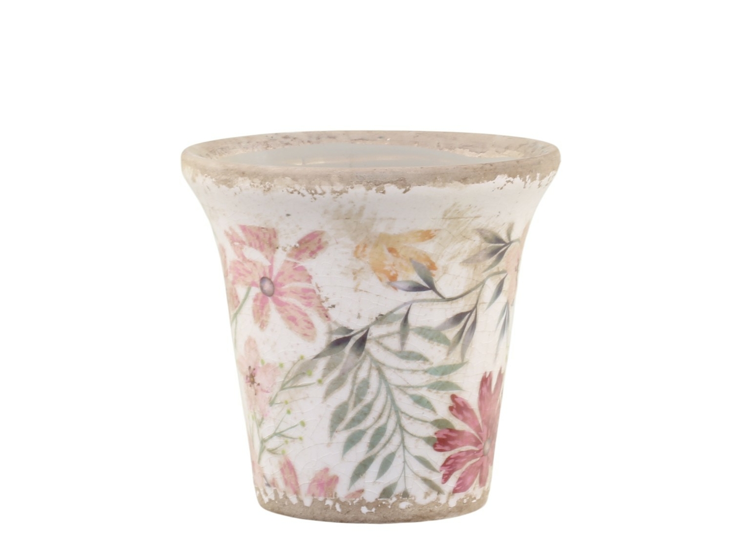 Cache pot terre cuite émaillé évasé fleurs des champs petit format