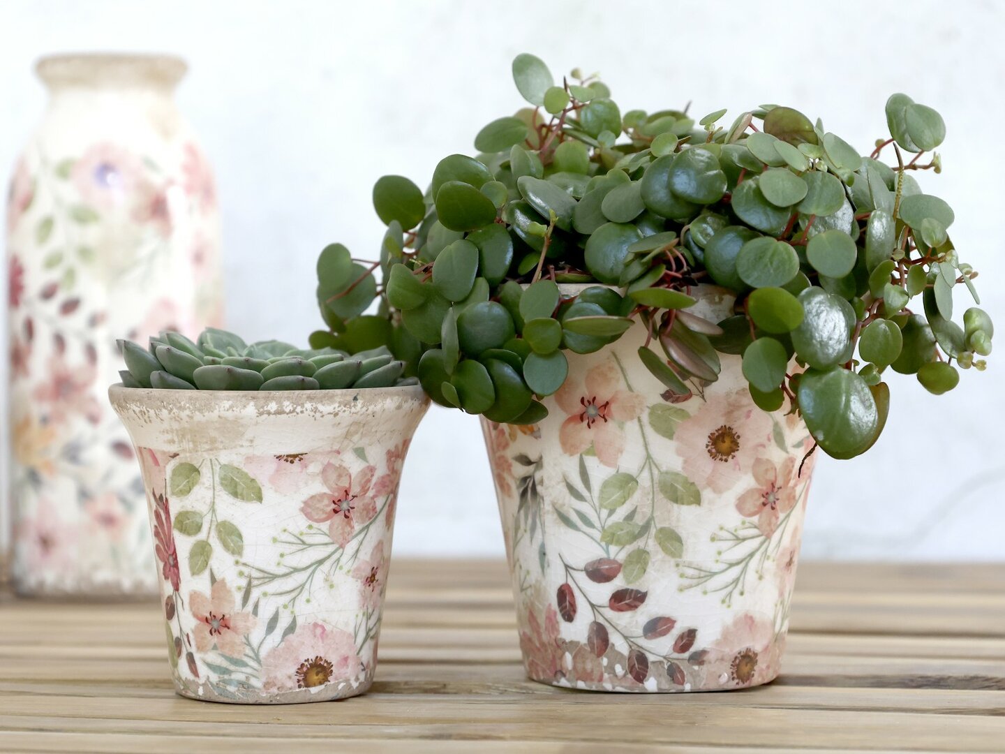 Cache pot terre cuite émaillé évasé fleurs des champs petit format
