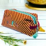 Histoire-d-avant-Grande-Trousse-Cosmétique-Yoga-Velours-Rayé-Orange-Noi
