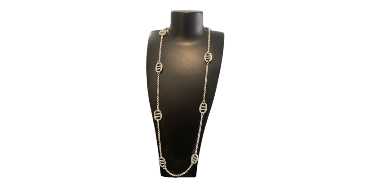 Sautoir Long Noir Transparent Mailles - Occasion - Bijou Fantaisie Maille - Collier Femme