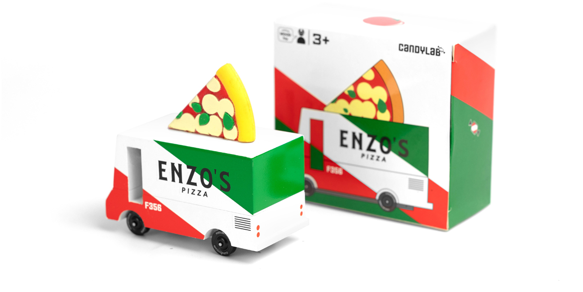 Camion à pizza en bois Candylab – Jouet rétro, éducatif et éthique