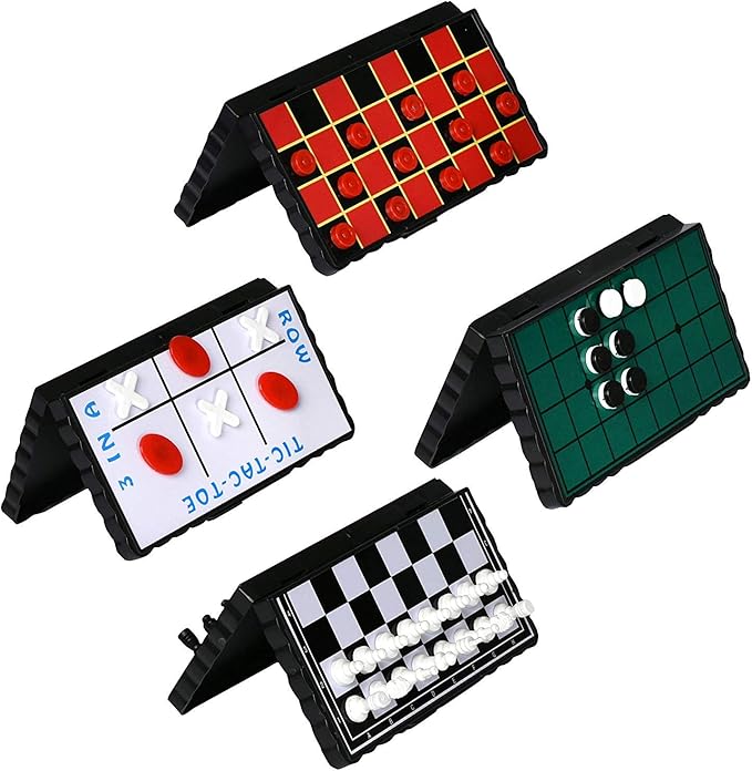 Jeux de voyage magnétiques – Lot de 4 classiques échecs, dames, morpion, othello