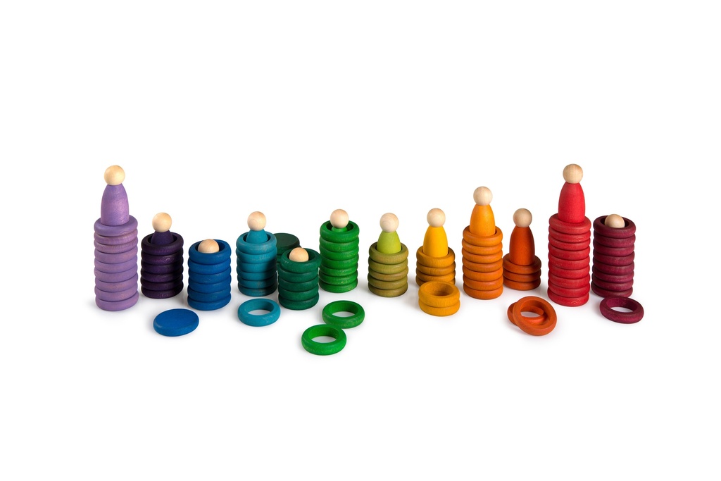 Ensemble Nins Carla – 12 figurines en bois naturel colorées Grapat