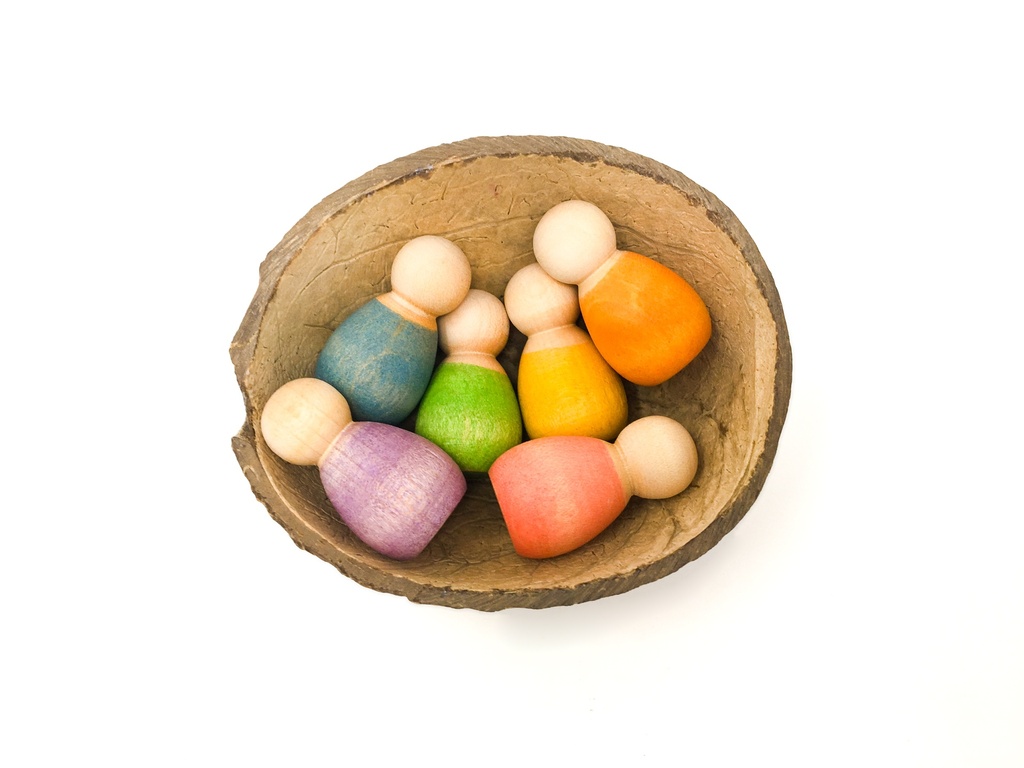 Ensemble 6 Bébé Nins et coque de noix en bois naturel – Grapat