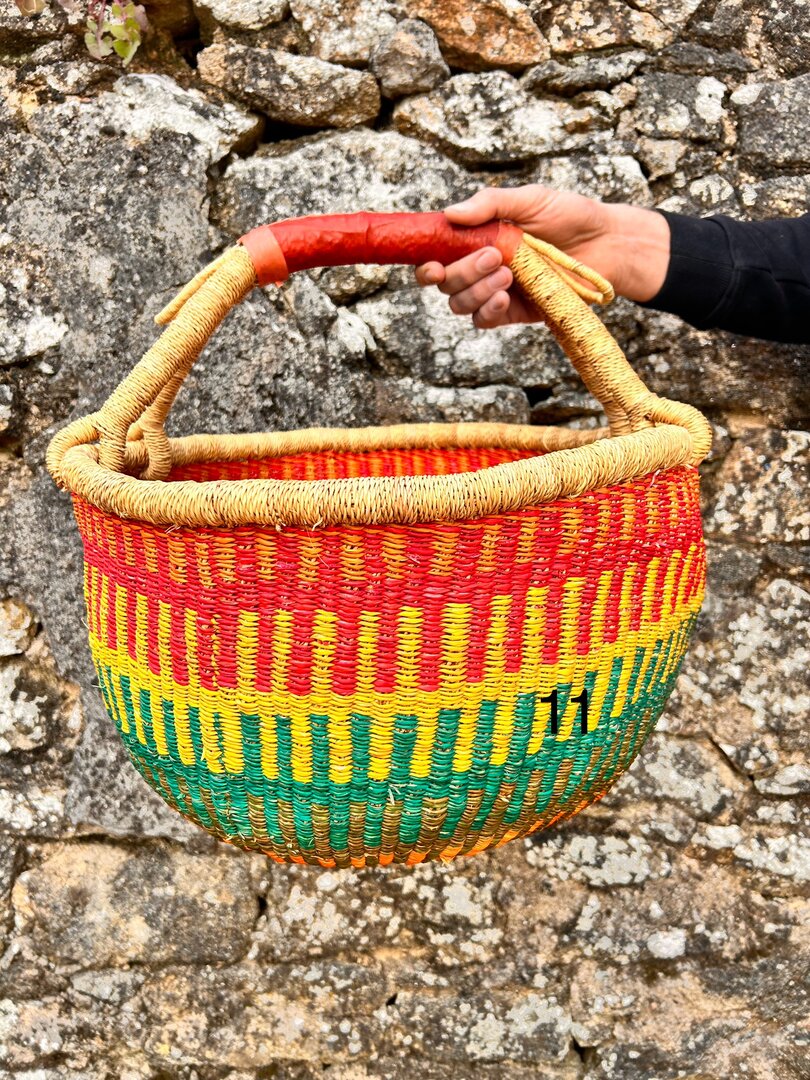 Panier Bolga Ghana 40cm - Rond En Herbe Tressée Main Coloré (Sans Cuir)