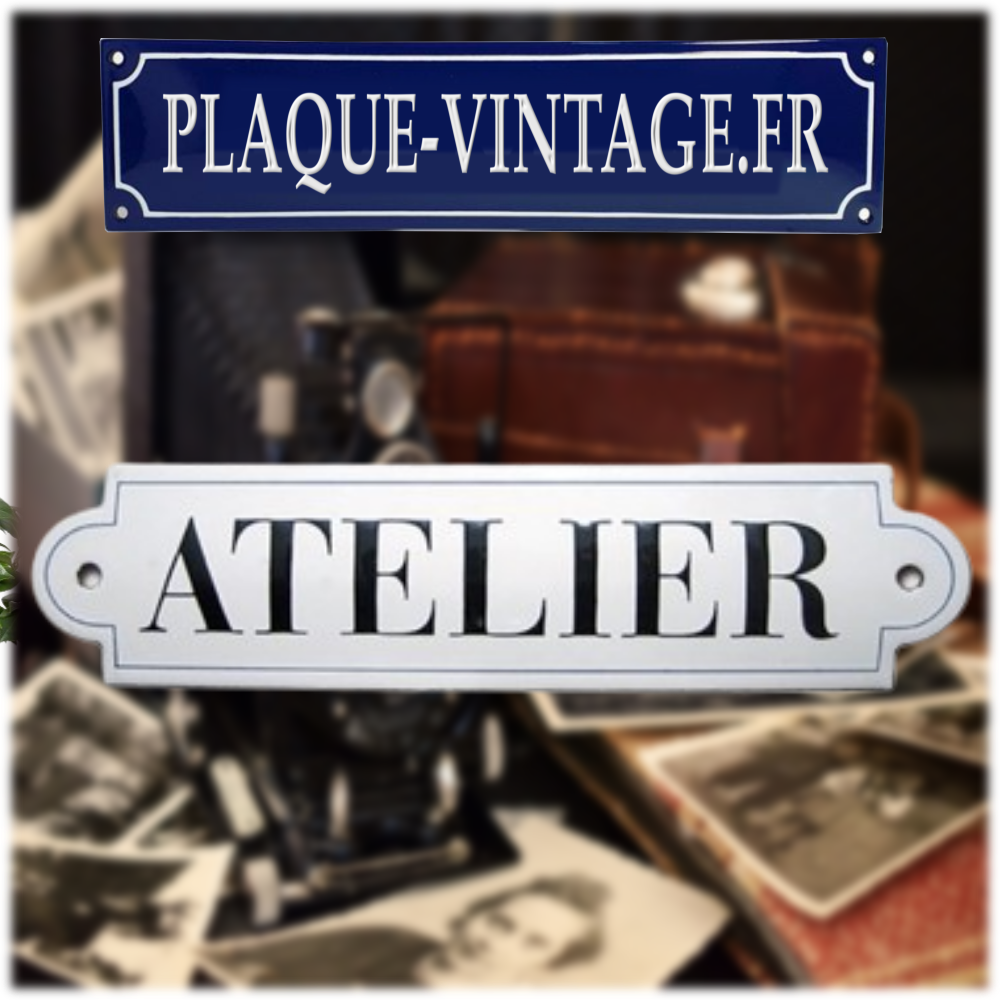 plaque de porte atelier émaillée vintage