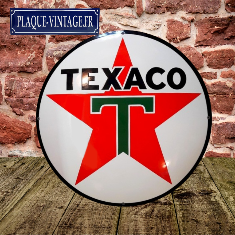 plaque émaillée texaco logo ronde