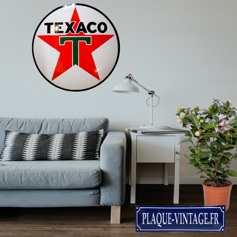 plaque émaillée ronde texaco logo
