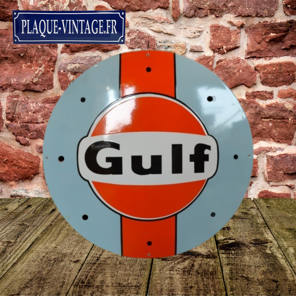plaque émaillée Gulf oil logo ronde