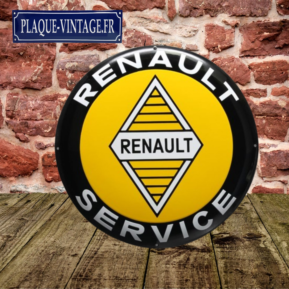 plaque émaillée renault service ronde