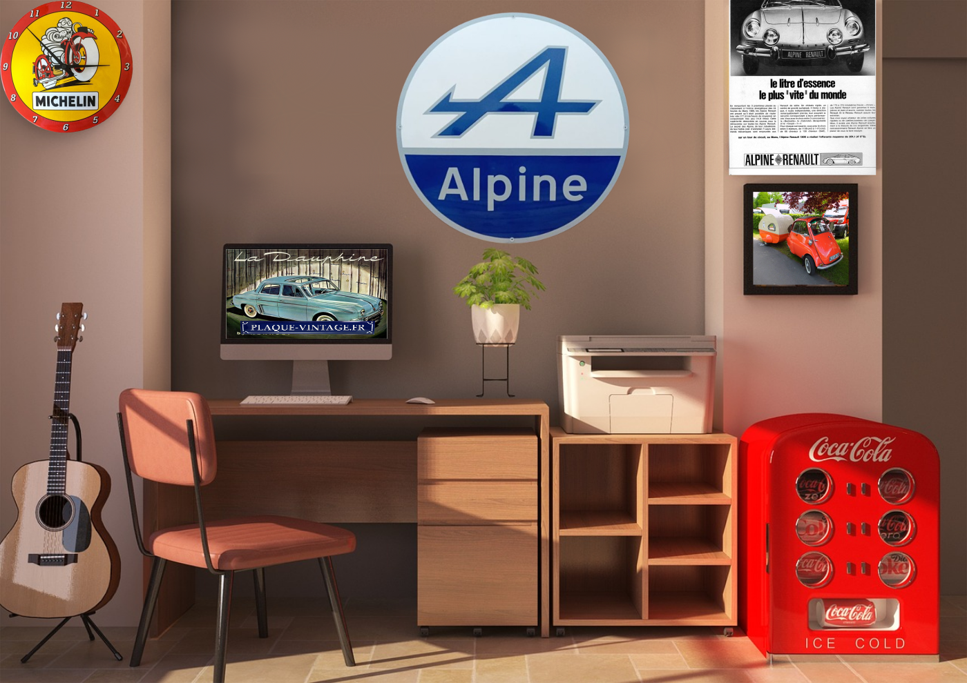 plaque émaillée publicitaire logo alpine