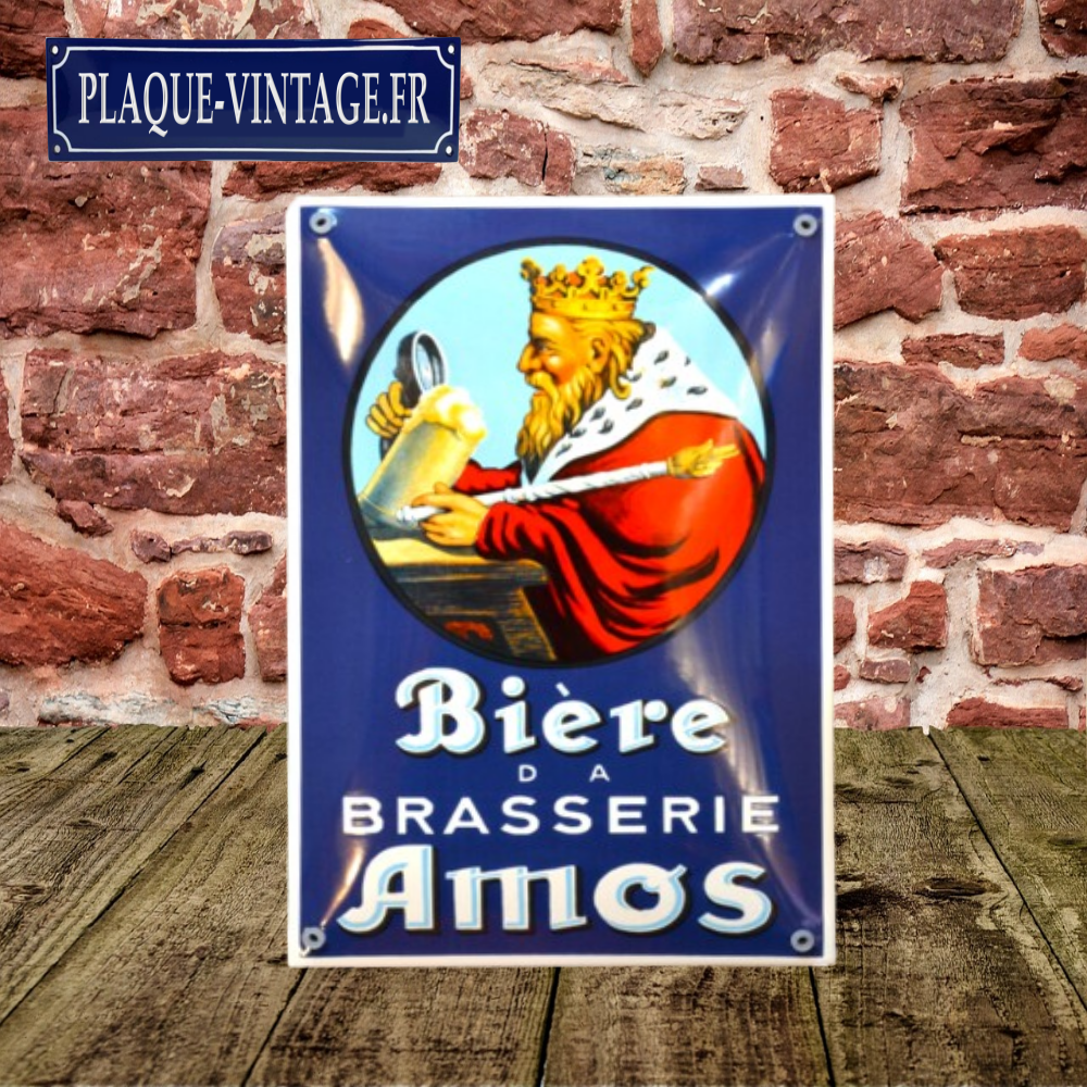 plaque émaillée brasserie bière Amos