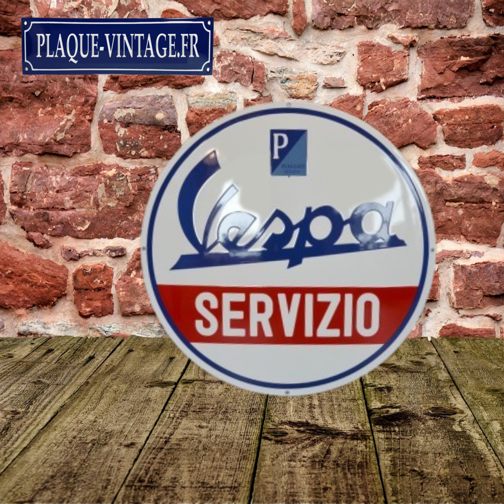plaque émaillée Vespa servizio ronde