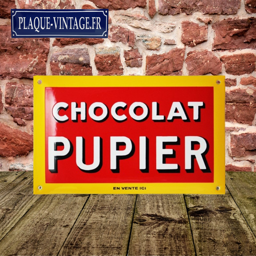 plaque émaillée logo chocolat Pupier