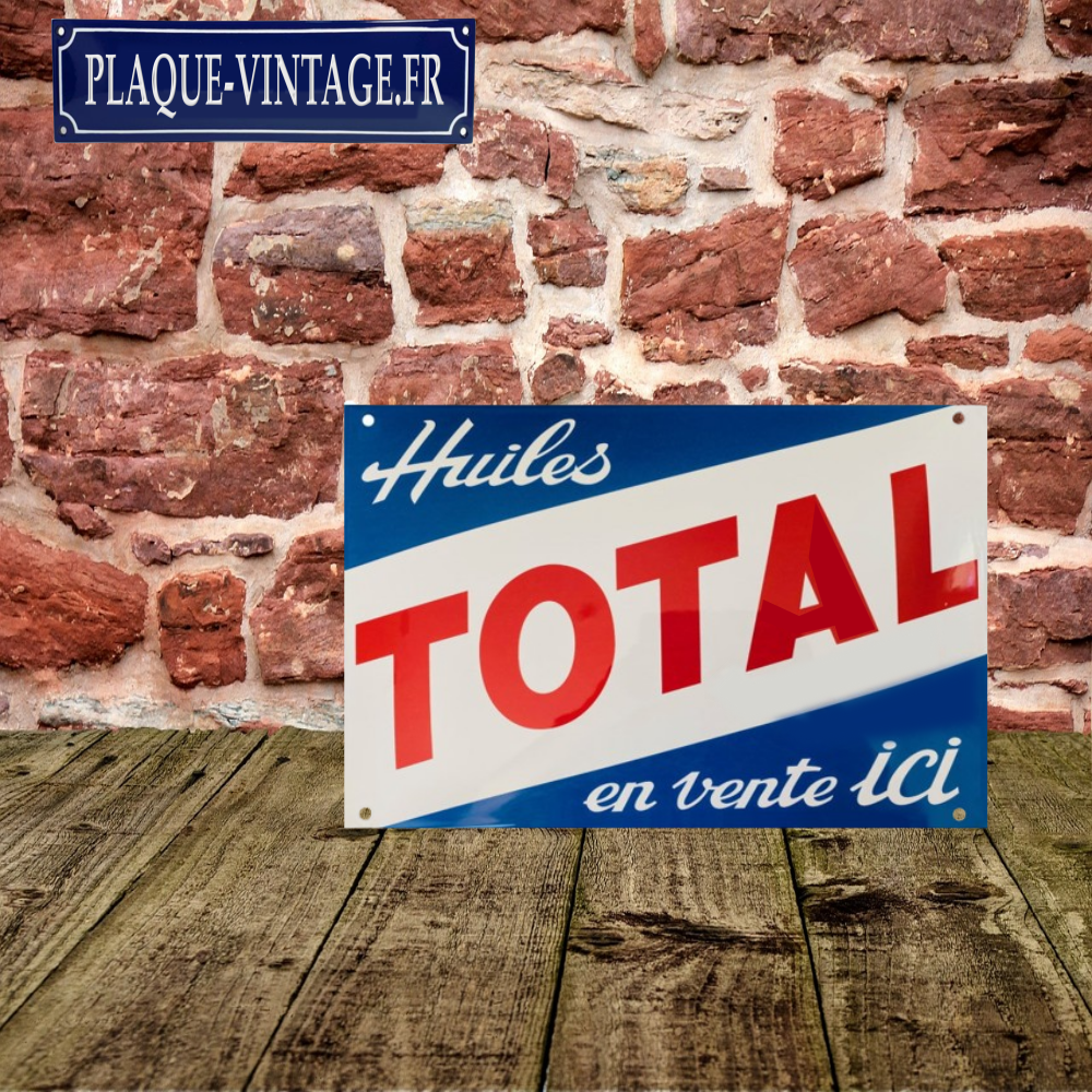 plaque émaillée vintage huiles total