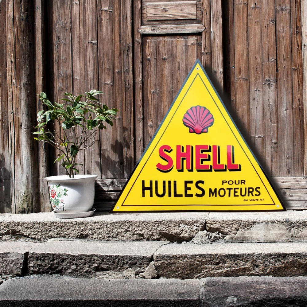 plaque émaillée shell huile logo