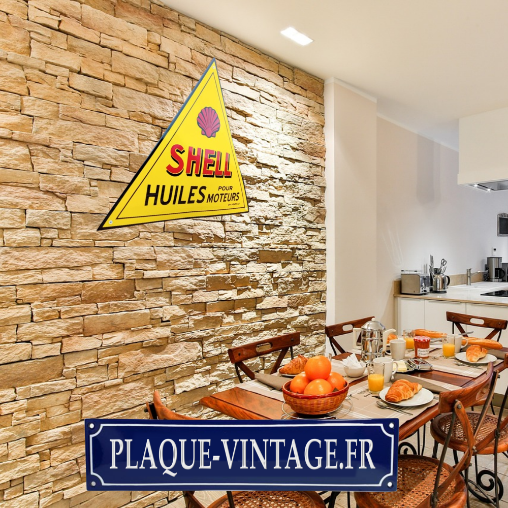 plaque émaillée triangle shell logo