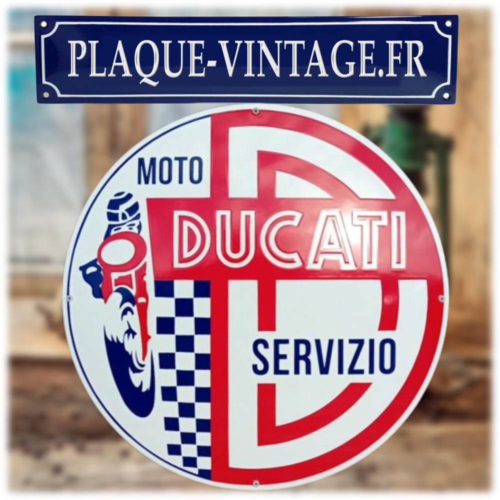 Plaque rétro émaillée Ducati - Décoration vintage et passion moto