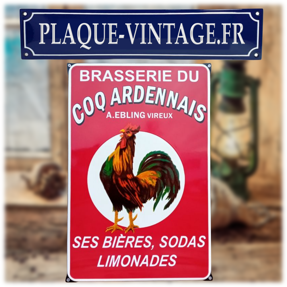 plaque émaillée brasserie coq ardennais retro