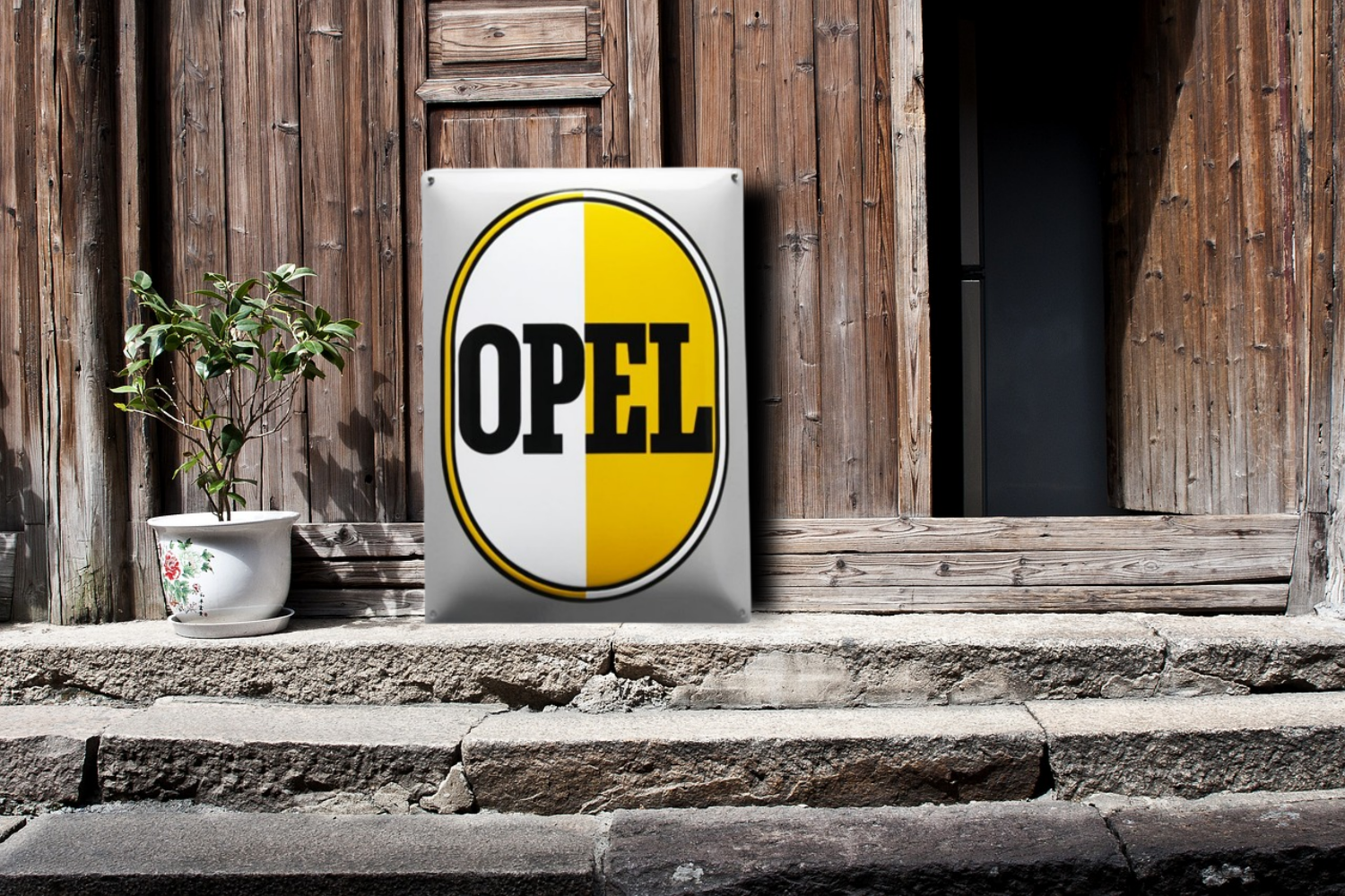 plaque émaillée publicitaire opel logo