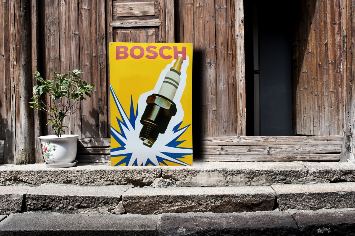 plaque émaillée publicitaire bougies bosch