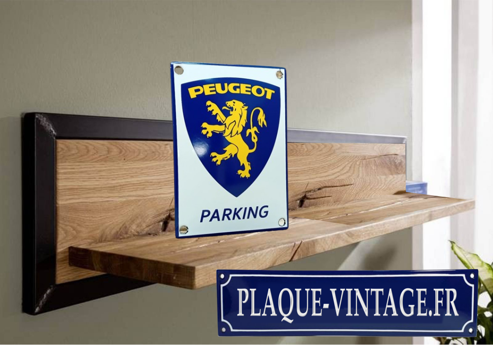 plaque émaillée Peugeot parking