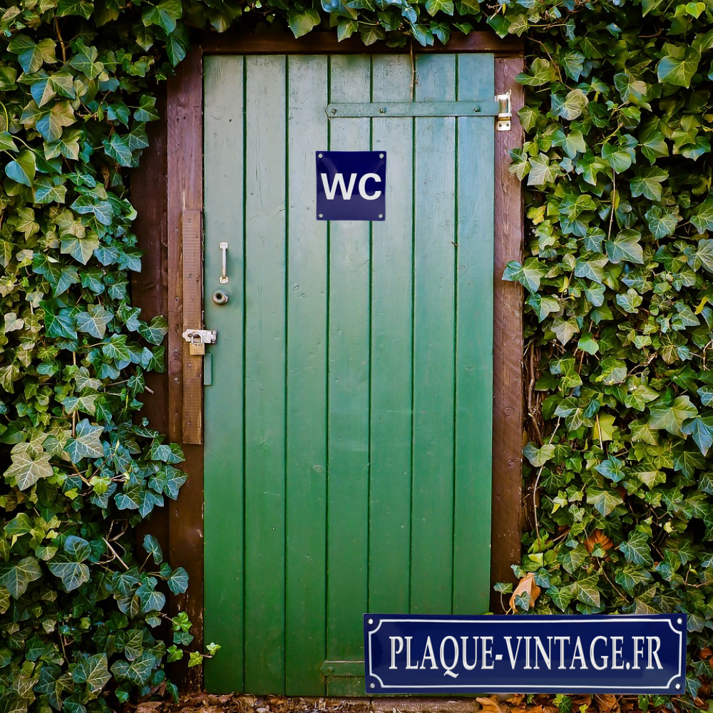 plaque émaillée wc bleu