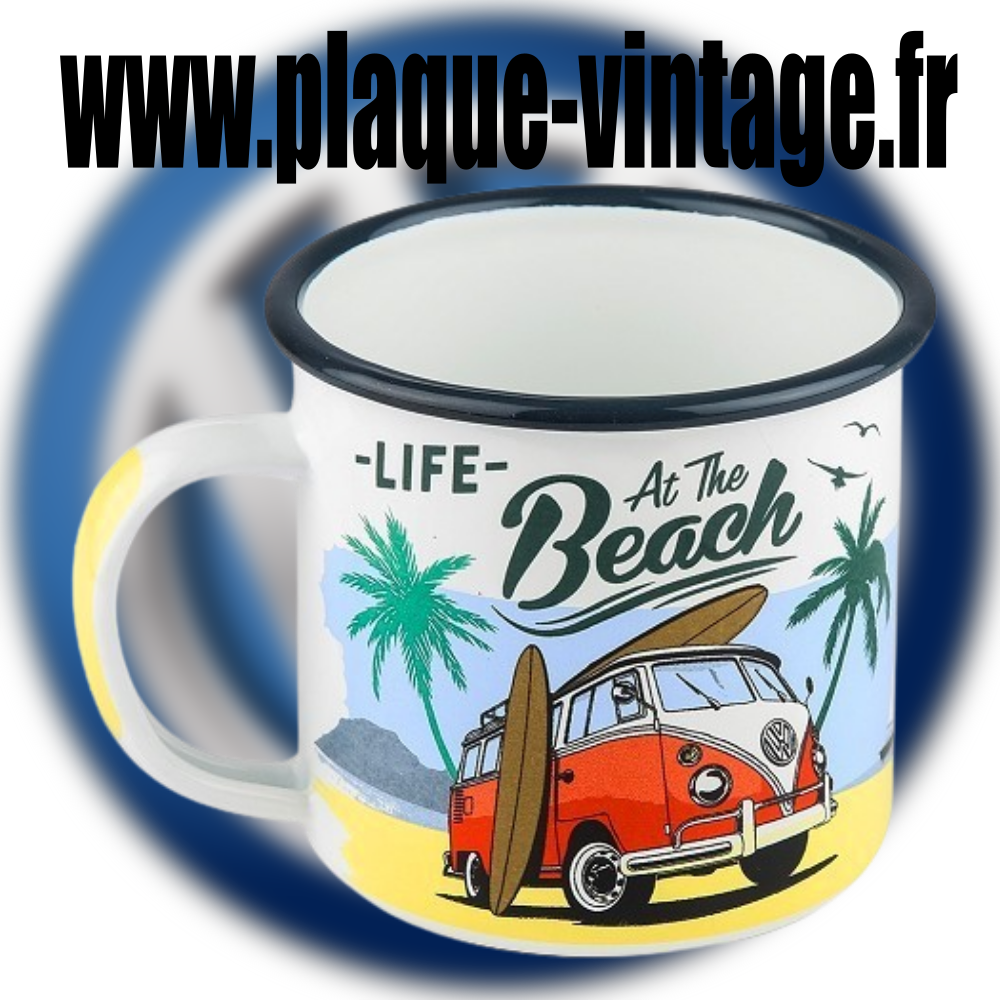 mug émaillé volkswagen combi at the beach