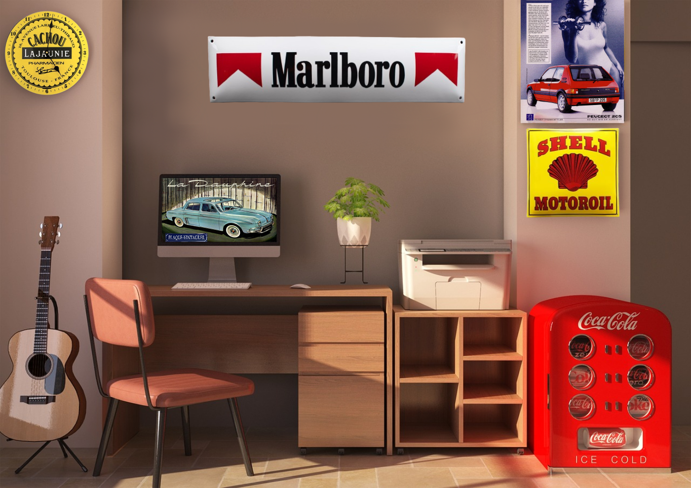 plaque vintage émaillée décoration marlboro cigarettes
