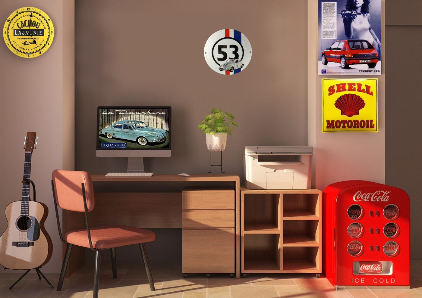 plaque vintage émaillée décoration cox numéro 53 choupette vw