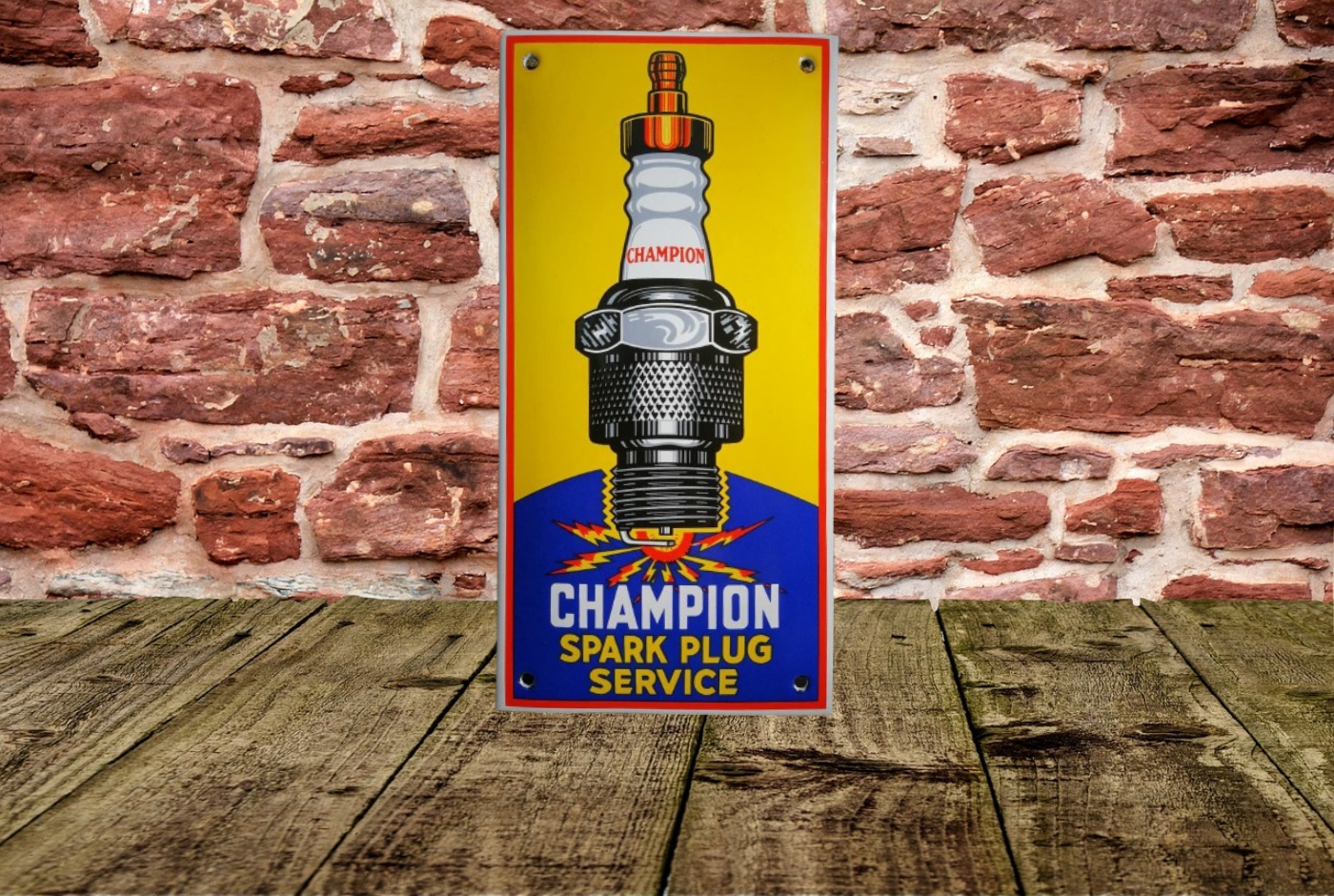 plaque émaillée bougie Champion service