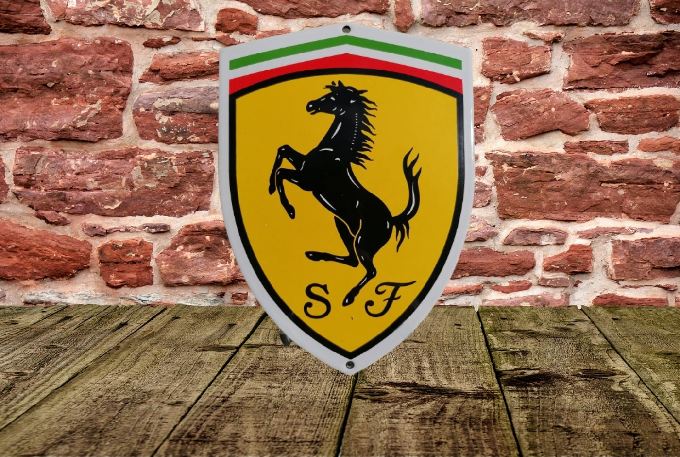 plaque émaillée découpée logo Ferrari