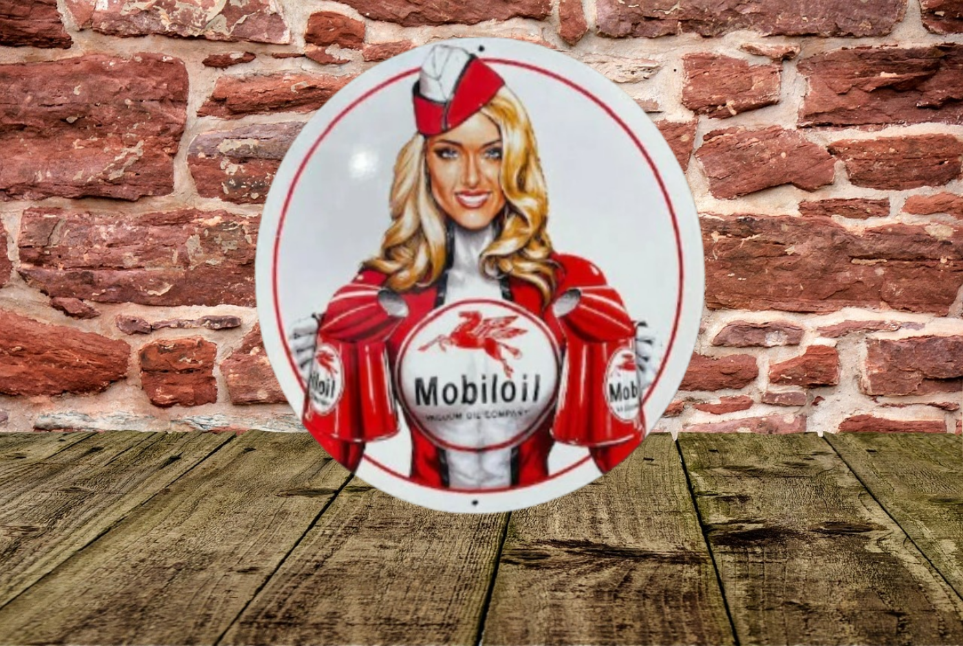 plaque émaillée mobiloil racing