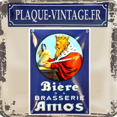 plaque émaillée bière de la brasserie Amos Metz