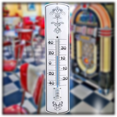 thermomètre émaillé blanc motifs noirs 65cm