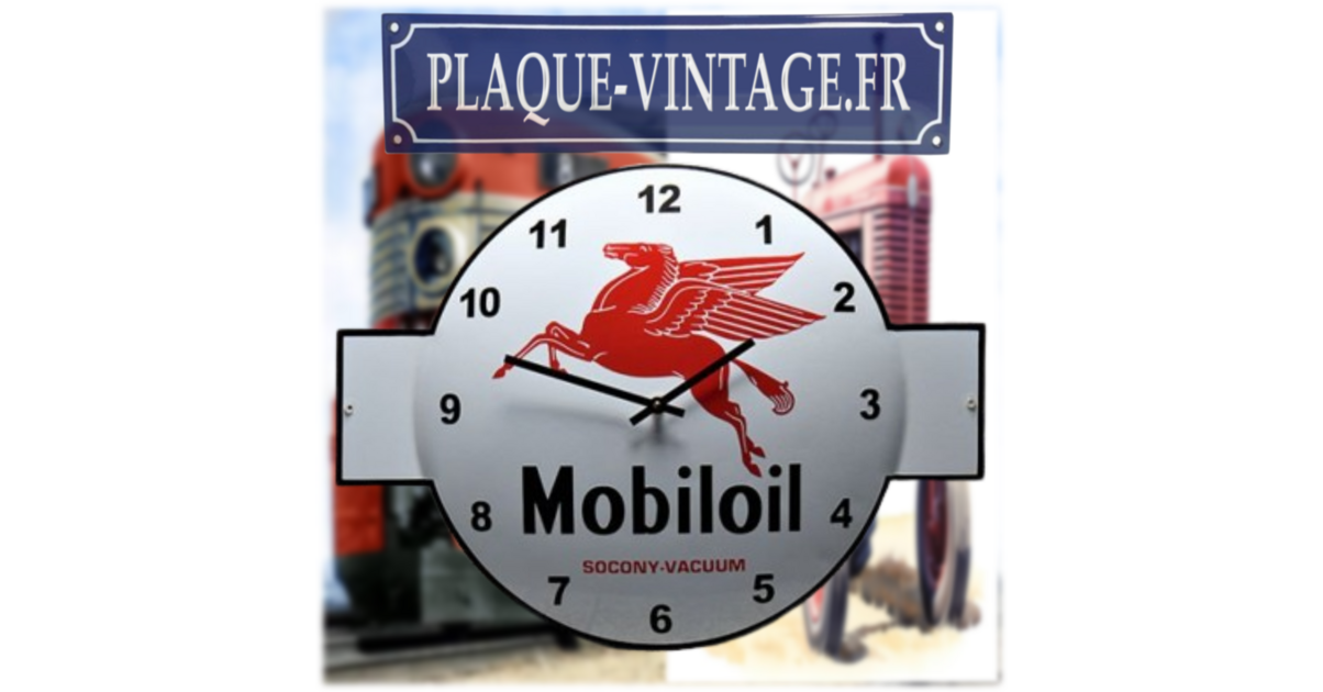 MOBILOIL : Plaque émaillée double-face à équerre. quelques éclats. 61 x