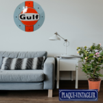 plaque émaillée ronde gulf racing logo