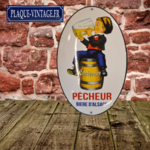 plaque émaillée bière dAlsace pêcheur