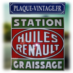 plaque émaillée station graissage huiles renault