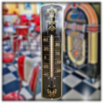 thermomètre émaillé noir motifs dorés 65cm