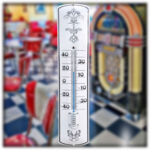 thermomètre émaillé blanc motifs noirs 65cm