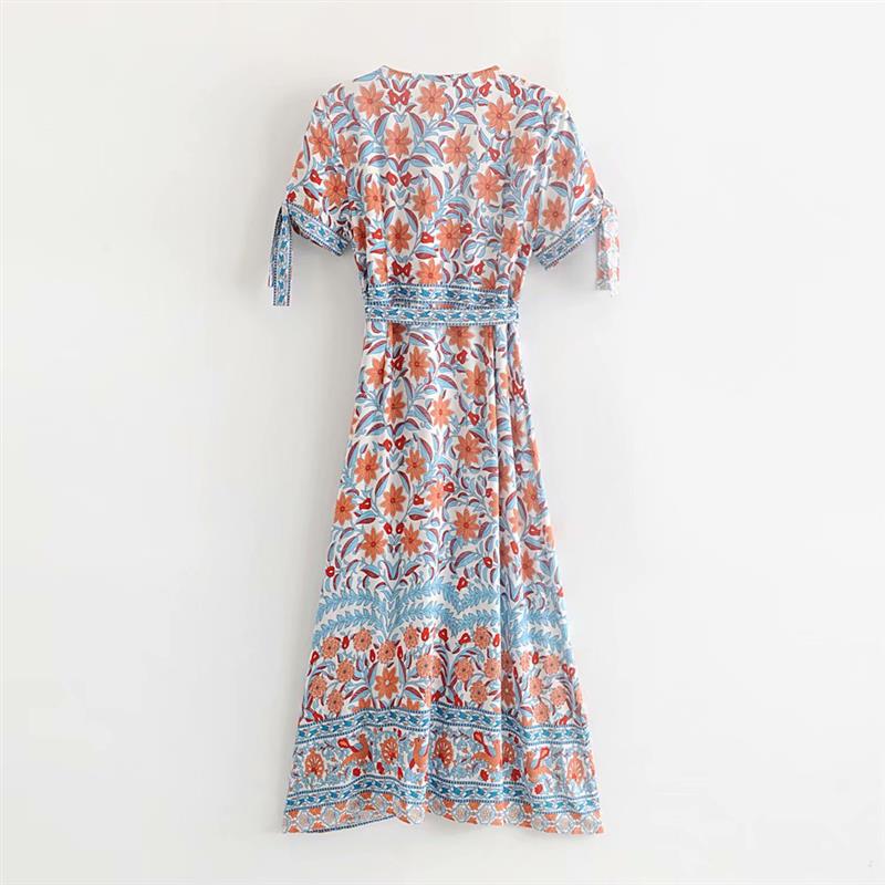Robe portefeuille V imprimée bleu femme boho 7
