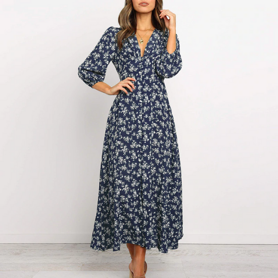 robe longue imprimé fleuri bleu automne 2020 femme