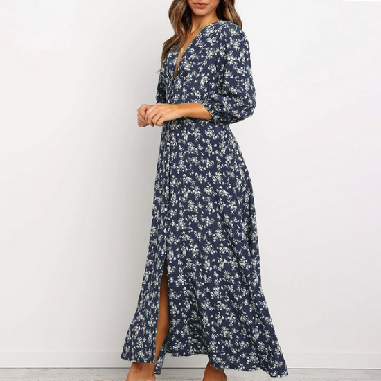 robe longue imprimé fleuri bleu automne 2020 femme la selection parisienne
