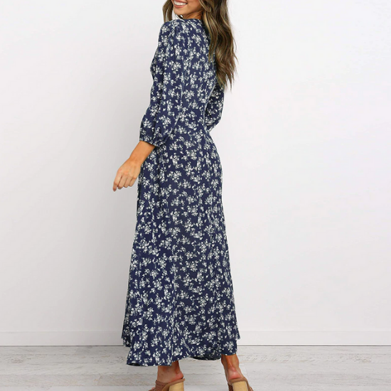robe longue imprimé fleuri bleuautomne 2020 mode femme