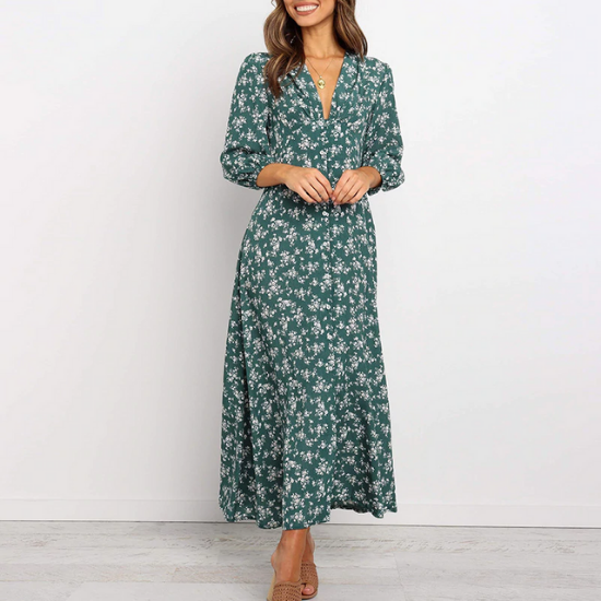 robe longue imprimé fleuri vert automne 2020 femme la selection parisienne