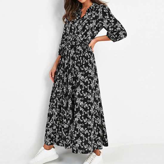 robe longue imprimée fleurie automne 2020 femme noir et blanc la selection parisienne