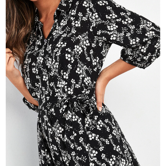 robe longue imprimée fleurie automne 2020 femme noir et blanc