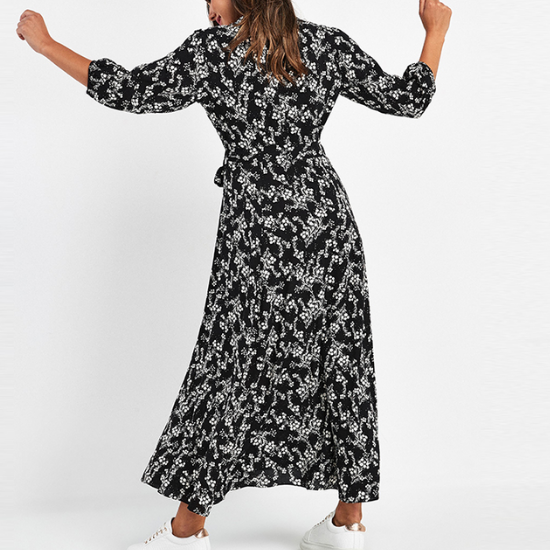 robe longue imprimée fleurie automne 2020 femme noir et blanc mode